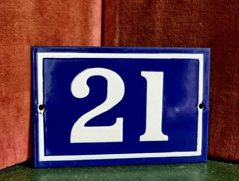 French vintage Paris Style enamel sign house white raised number 21 for door Cover
