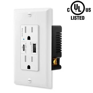 Presa USB a muro QC 3.0 PD 2.0 4.8A tipo A e tipo C presa resistente alle manomissioni - Foto 1 di 12
