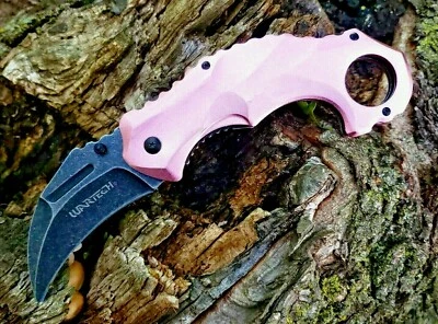 Pink Spring Assisted Karambit Pocket Knife EDC Hunting Camping Fishing Ladies  - Image 1 of 4
