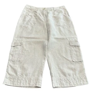 Chico's Capri Size 1.5 M 10 Beige 100% Linen Cargo Pockets Cropped - Picture 1 of 14
