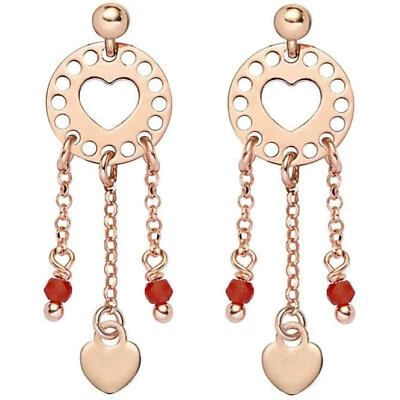 Orecchini Pendenti Donna Argento 925 Rosato Amen ORAARR Filamenti Cuori 3.5 CM - Immagine 1 di 2