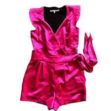 Rachel Roy Romper 0 XS Pink Barbiecore Faux Wrap V-Neck Tie Waist Pleated Front
