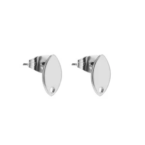 20pcs Silver Stainless Steel Oval Earring Post with ring for DIY Earrings Making - Picture 1 of 3