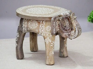 Handmade Elephant shape Hand painted Brass Wooden Stool Cum Side Table Furniture - Picture 1 of 7