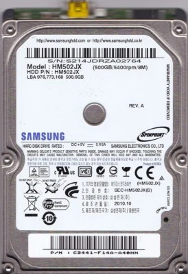 HM502JX sn: S21 p/n: HM502JX p/n: -F14A- OCT 2010 500GB 2.5" USB 2.0 SAMSUNG - Image 1 of 4