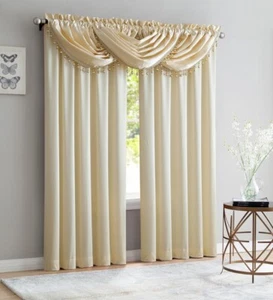 Bridget Crushed Satin Rod Pocket Panel and Waterfall Valance Window Treatments, - Picture 1 of 3
