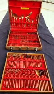 Amazing Full Service for 12 Set of K. Thailand Plated Cutlery –Wooden Carry Case - Picture 1 of 15