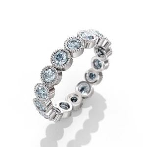 Natural Aquamarine Gemstone Full Eternity Band Ring 14k White Gold - Picture 1 of 2