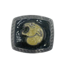 Belt Buckle Cat Cougar Metal Interchangeable Silver Yellow Black Novelty 3" - Picture 1 of 10