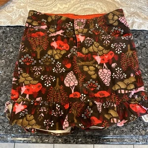 Lands End Brown Pink Orange Woodland Creatures Corduroy Skirt Skort Girls 10 - Picture 1 of 2