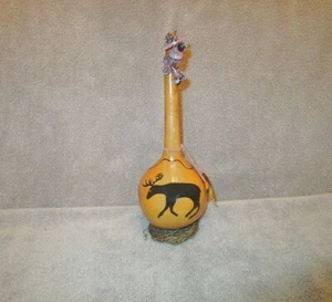 Folk Art Hand Painted Elk Gourd Sugared Fruit Beads Leather Native American West - Picture 1 of 8