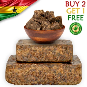 Raw African Black Soap Bar 8 oz. 100% Pure Natural Organic Ghana Body Face Wash - Picture 1 of 24