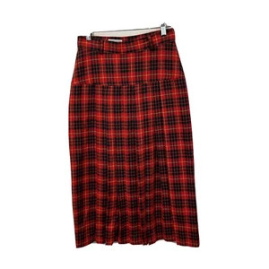 Falda Preparada Midi Preppy Vintage Años 80 Benetton Roja a Cuadros Plisada Talla 44 EE. UU. Pequeña - Imagen 1 de 10