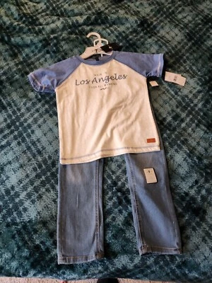 New Seven 7 For All Mankind Boys 2 Piece Set Size 5 Blue Jeans & Tee Shirt NWT  - Image 1 of 4