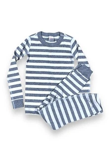 Hanna Andersson Pajama Set Sz 120cm | US 6-7 White & Gray Striped Stripes Cotton - Picture 1 of 2