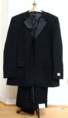 NWT Linea Uomo 100% Wool Black Tuxedo Suit 50 XLong Coat 46 Pants Big & Tall  - Image 1 of 4