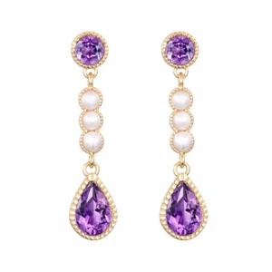 Ladies 9 Carat Gold on 925 Sterling Silver Amethyst & Natural Pearl Earrings - Picture 1 of 4
