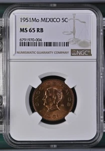 1951Mo Mexico 5 Centavos NGC MS65RB - Picture 1 of 2