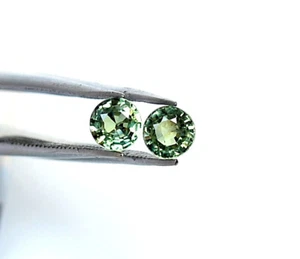 4.50 mm Certified Natural Green Sapphire Round Cut Pair 0.91 Cts Faceted Gems - Picture 1 of 8