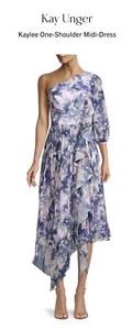 $348 Kay Unger Kaylee One Shoulder Midi Dress size 10 - Picture 1 of 8