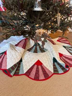 Falda Country Árbol de Navidad; todo algodón retazos acolchado verde crema rojo Foto 1 de 4