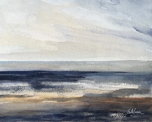 Original Aquarell Meereslandschaft Gemälde Stimmungsvolle Landschaft Küste Strand 8x10 signiert - Bild 1 von 2