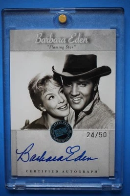 BLUE /50 Barbara Eden 2007 PP ELVIS FLAMING STAR & I DREAM of JEANNIE Auto Card - Image 1 of 2