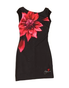 DESIGUAL Womens Short Sleeves Sheath Dress UK 10 Small Black Floral UP08 - Picture 1 of 3