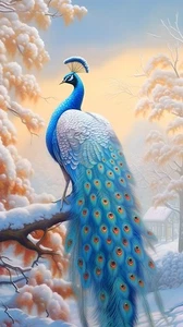 Peacock Wall Art Animals Peacock Snow Scenery Posters Painting Prints On Canvas - Picture 1 of 8