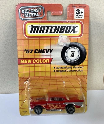 Matchbox '57 CHEVY RARO Rojo/Plateado con Llama Tampo CAPUCHA ABRE Chevrolet Foto 1 de 4