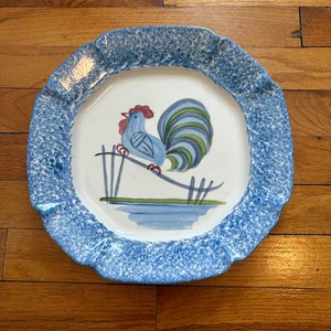 Vintage Laurie Gates LA Keramik blau Stippel Schwamm Hahn 11,5" Teller Platte - Bild 1 von 3