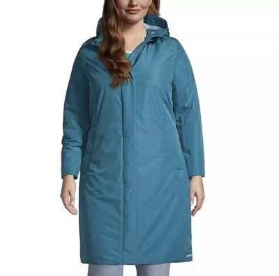 Women’s Lands End Insulated, Long Rain Coat LP, Teal - Image 1 of 4