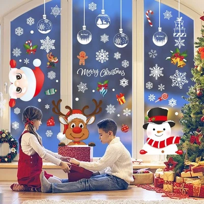 385 Pcs Christmas Window Stickers 10 Sheets Double-Sides Xmas Window Decorations - Image 1 of 4