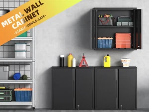 Wall Mounted Metal Lockable Storage Cabinet Garage Wall Cabinet With Shelves - Picture 1 of 12