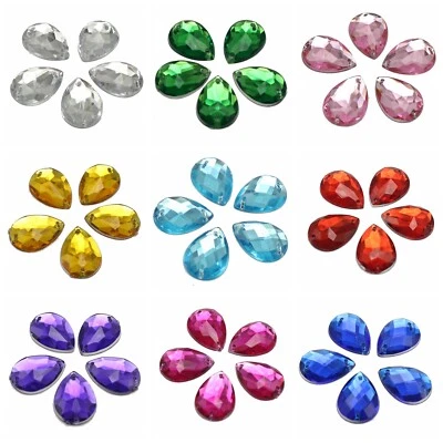 100 botones de gema de diamantes de imitación de costura TearDrop de acrílico con respaldo plano de 18 mm para coser cuentas Foto 1 de 4