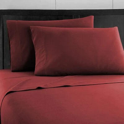 Juego de sábanas Royal Touch 4 piezas 600 TC 15" profundo Pkt Burgandy sólido todo tamaño USS 100 % algodón Foto 1 de 3