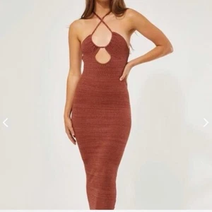 Perfect Stranger Knit Maxi Dress Size 10 Arizona Two Tone Rust Brown Halter Neck - Picture 1 of 9