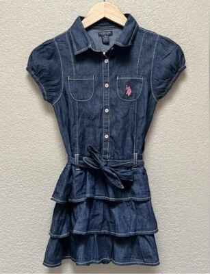 Vestido de mezclilla con volantes y cinturón talla 10 de EE. UU. Polo Assn para niñas pequeñas Foto 1 de 4