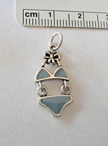 1 Sterling Silver 23x11mm Blue Enamel Movable Bathing Swim Swimming Suit Charm - Picture 1 of 2