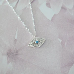 Plata de Ley Cristal Mal Ojo De Hamsa Colgante Collar Día de la Madre Regalo - Imagen 1 de 2