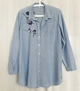 Tom Tailor Bluse Damen Gr XL 42 - 44 Blau Weiss gestreift Bunt Baumwolle Blumen - Bild 1 von 8