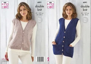 Double Knit Easy Waistcoat Ladies Knitting Pattern King Cole 6091 - Picture 1 of 5