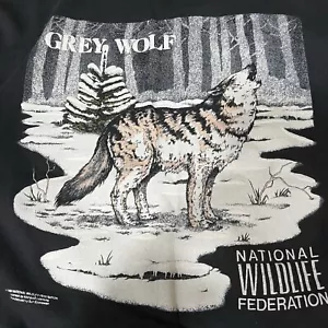 Vintage 1990 National Wildlife Federation Sweatshirt XL Grau Wolf Made In USA - Bild 1 von 14