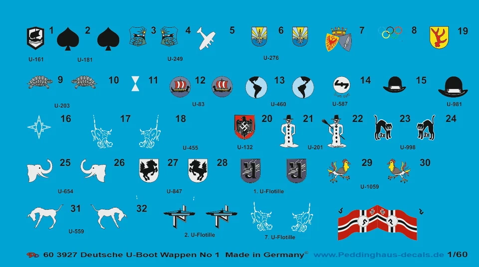 Peddinghaus-Decals 1:60 3927 1/60 U-Boat Stemma No 1 - Immagine 1 di 1