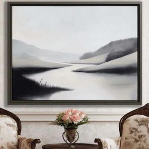 Minimalist Monochrome Landscape Oil Painting Canvas Wall Art Framed Decor - Picture 1 of 9