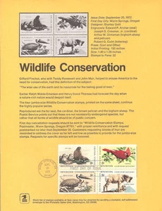 #7210 8c Wildlife Conservation #1464-1467 Souvenir Page - Picture 1 of 1