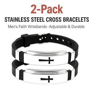 2 Pulsera de cruz cristiana con correa de silicona negra acero inoxidable unisex - Picture 1 of 13