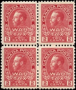 Canada Mint H/NH F+ Block of 4 2c 1915  Scott #MR2 War Tax Stamps - Picture 1 of 2