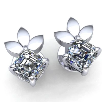 0.25carat Princess Cut Diamond Ladies Flower Solitaire Stud Earrings 18K Gold - Image 1 of 4