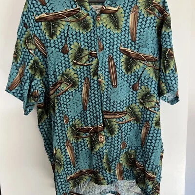 Hilo Hattie L Men's Hawaiian Made in Hawaii Shirt Surf Board Print Button Shirt - Image 1 of 3